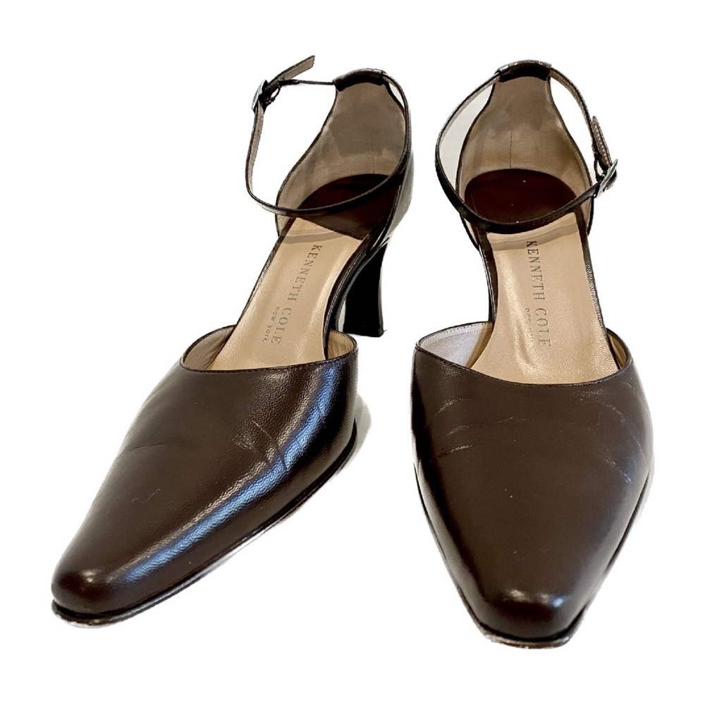 Kenneth Cole New York Chocolate Brown Slingback Leather Kitten Heels Size 8.5M